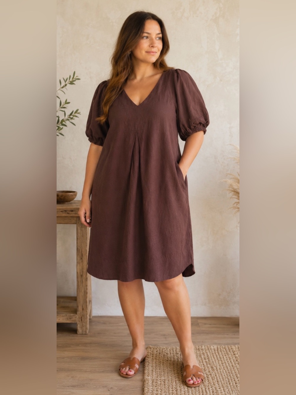 NWT Cynthia Rowley Linen Blend Midi Dress – Chocolate Brown – Size 1X